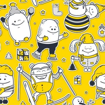 Christmas seamless pattern with funny monsters Stock Illustration