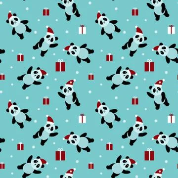 Christmas seamless pattern with funny panda bears Stock Illustration