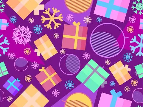 Christmas seamless pattern with geometric Christmas balls, snowflakes and 3d  Stock Illustration