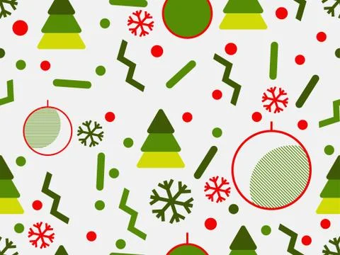 Christmas seamless pattern with geometric shapes in the style of the 80s. Chr Stock Illustration