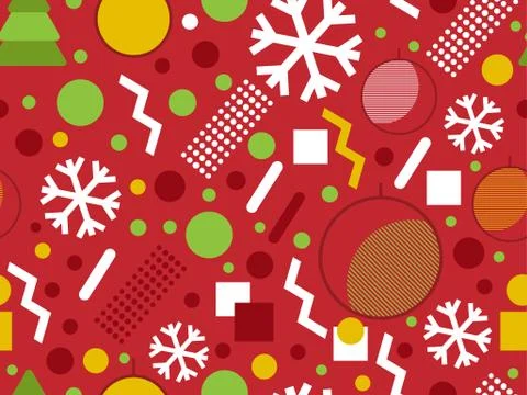 Christmas seamless pattern with geometric shapes in the style of the 80s. Chr Stock Illustration