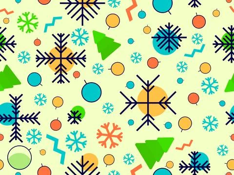 Christmas seamless pattern with geometric shapes in 80s Memphis style. Chri.. Stock Illustration