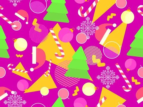 Christmas seamless pattern with geometric shapes in 80s style. Christmas ba.. Illustrazione stock