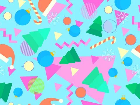 Christmas seamless pattern with geometric shapes in 80s style. Christmas ba.. Stock-Illustration