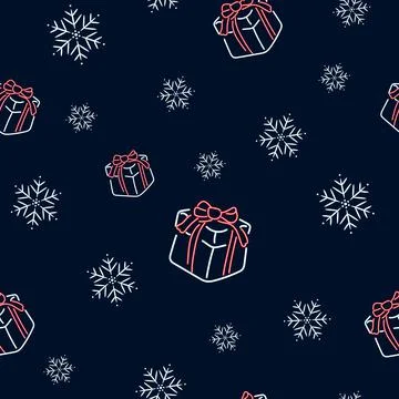 Christmas seamless pattern with gift box and snowflakes. Stockillustratie