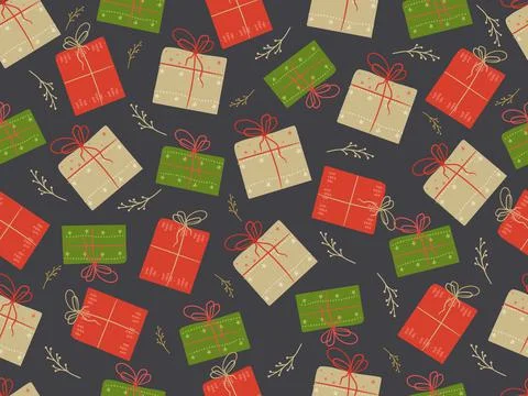 Christmas seamless pattern with gift boxes. Vector illustration. Stock Illustration