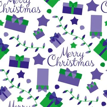 Christmas seamless pattern, gift boxes, stars, garland and Merry Christmas le 스톡 일러스트