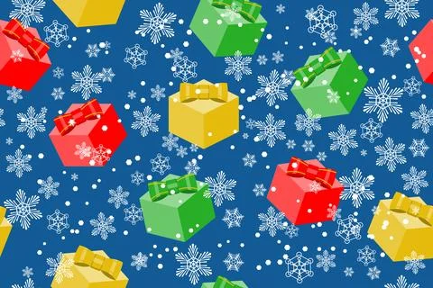Christmas seamless pattern with gift boxes and snowflakes Stock Illustration