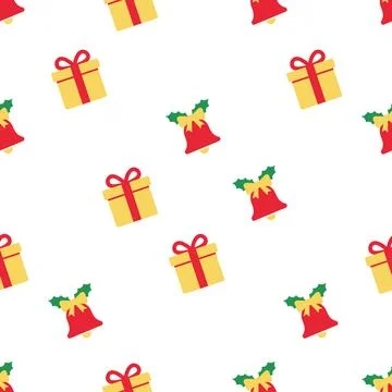 Christmas seamless pattern with gift boxes and bells. Stock Illustration