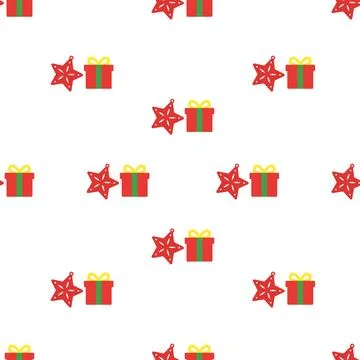Christmas Seamless Pattern with Gift Boxes and Stars. Illustrazione stock
