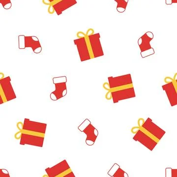 Christmas seamless pattern with gift boxes and stockings vector illustration. Stock Illustration