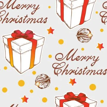 Christmas seamless pattern with gift Stock Illustration