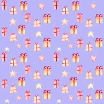 Christmas seamless pattern with gifts and stars. Stock Illustration