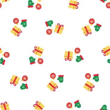 Christmas seamless pattern with gifts and mittens. Stockillustratie