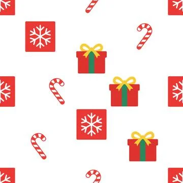 Christmas seamless pattern with gifts and candy canes. Stock Illustration
