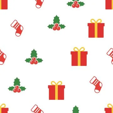 Christmas seamless pattern with gifts and stockings. Illustrazione stock