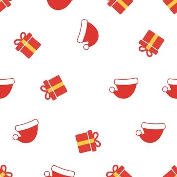 Christmas seamless pattern with gifts and Santa hats. Illustrazione stock