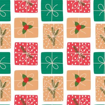 Christmas seamless pattern with gifts. Vector illustration Stock Illustration