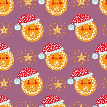 Christmas seamless pattern ginger man heads background vector illustration Stock Illustration
