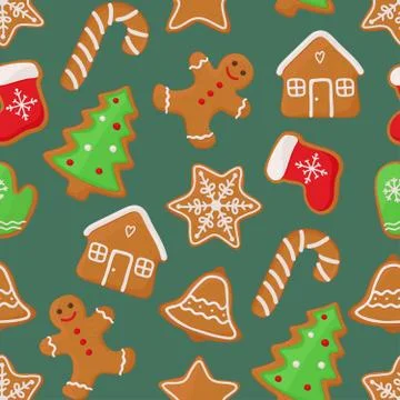 Christmas seamless pattern with gingerbread cookies Stock Illustration