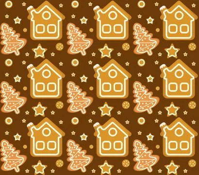 Christmas seamless pattern with gingerbread house and cookie. Cookies endless Illustrazione stock