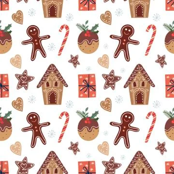 Christmas seamless pattern with gingerbread Stock Illustration