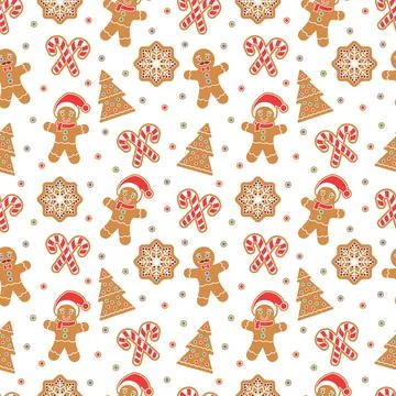 Christmas seamless pattern with gingerbread man cookies Illustrazione stock