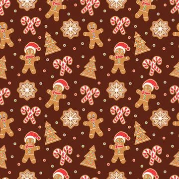 Christmas seamless pattern with gingerbread man cookies Illustrazione stock