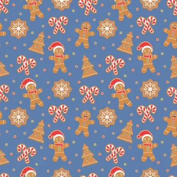 Christmas seamless pattern with gingerbread man cookies Illustrazione stock