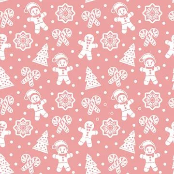 Christmas seamless pattern with gingerbread man cookies Stock Illustration