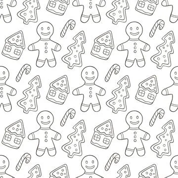 Christmas seamless pattern with gingerbread Man and house Stock Illustration