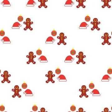 Christmas seamless pattern with gingerbread man and santa hat. Illustrazione stock