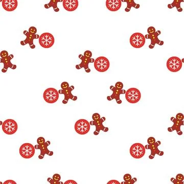 Christmas seamless pattern with gingerbread man and snowflake cookies. Stock Illustration