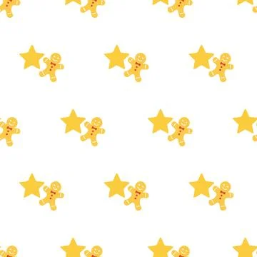 Christmas seamless pattern with gingerbread man and star. Stock Illustration