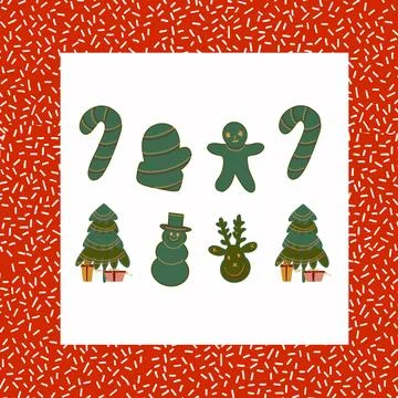 Christmas seamless pattern, gingerbread man, christmas tree, snowman, candy cane Stock Illustration