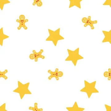 Christmas Seamless Pattern with Gingerbread Men and Stars. Stock Illustration