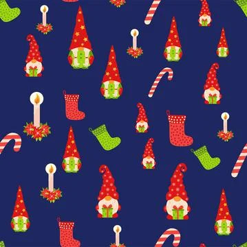 Christmas seamless pattern with gnomes. Scandinavian Christmas イラスト素材