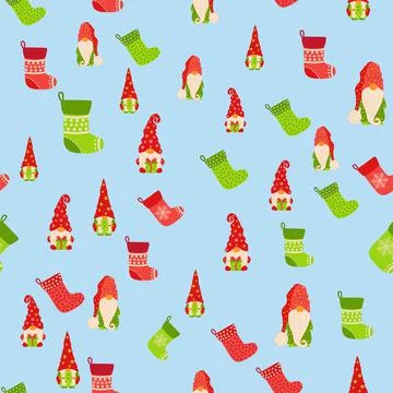 Christmas seamless pattern with gnomes. Scandinavian Christmas Stock Illustration