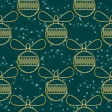 Christmas seamless pattern gold balls emerald background Иллюстрация