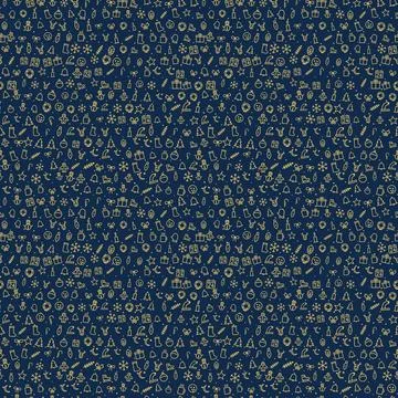 Christmas seamless pattern, gold line icons on navy blue background Stock Illustration