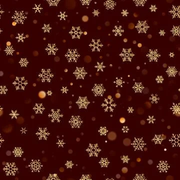 Christmas seamless pattern with gold snowflakes on dark brown red background Stockillustratie