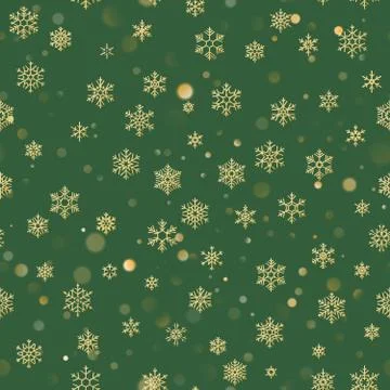 Christmas seamless pattern with gold snowflakes on green background. Holiday Stockillustratie