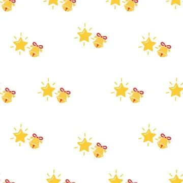 Christmas seamless pattern with gold stars and bells. Illustrazione stock