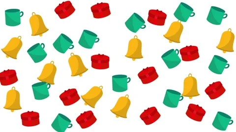 Christmas Seamless Pattern with Golden Bells Red Gift Boxes and Green Mugs Stock Footage 345539188