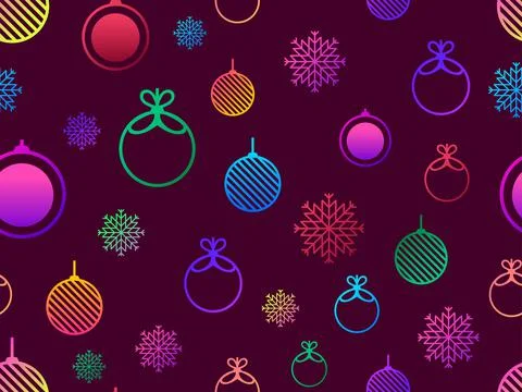 Christmas seamless pattern with gradient Christmas balls and snowflakes. Cont Illustrazione stock