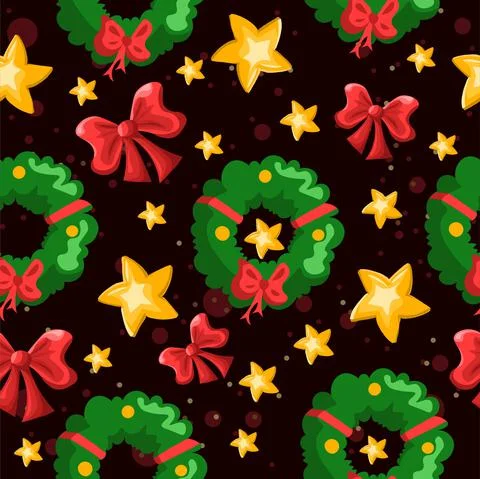 Christmas seamless pattern with green pine garland Stock Illustration