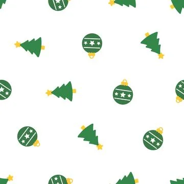 Christmas seamless pattern with green trees and baubles. Stockillustratie