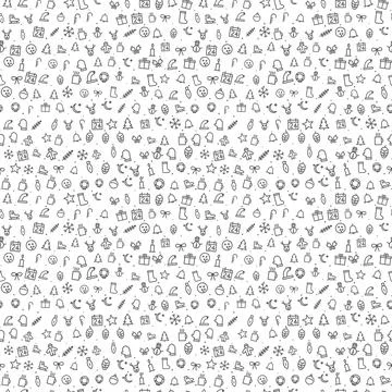 Christmas seamless pattern, grey line icons on white background Illustrazione stock