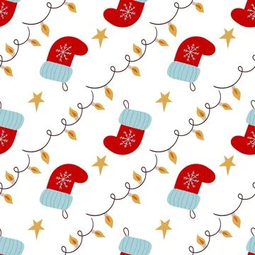 Christmas seamless pattern in hand draw style Stock Illustration