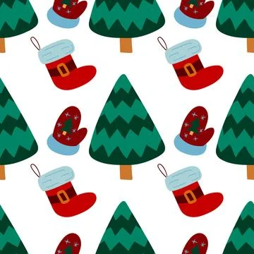 Christmas seamless pattern in hand draw style Stock Illustration